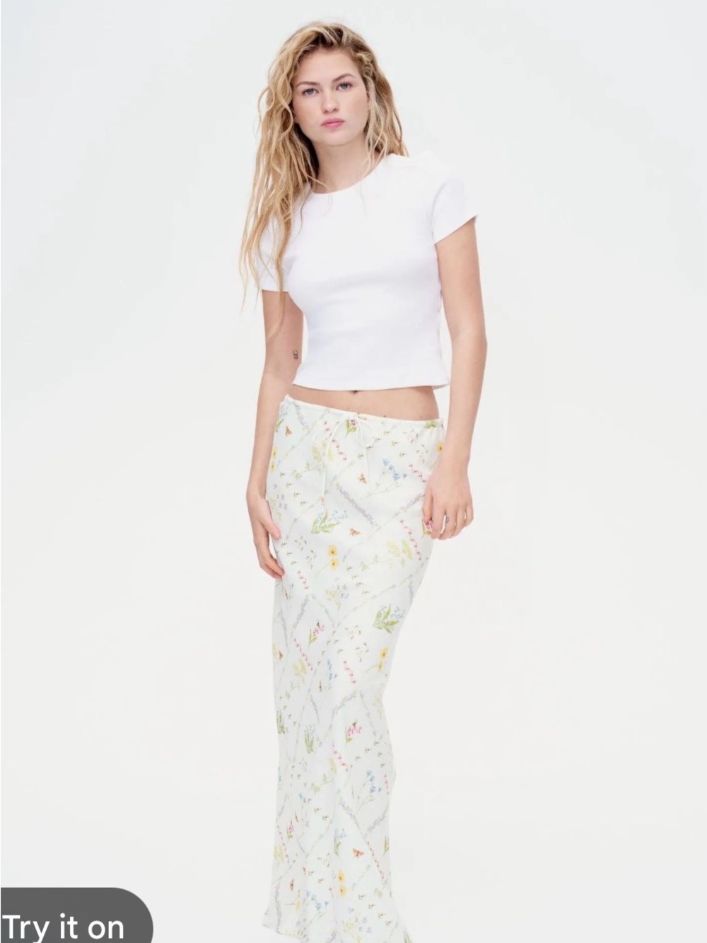 H&M White Maxi Skirt with Pastel Floral Print
